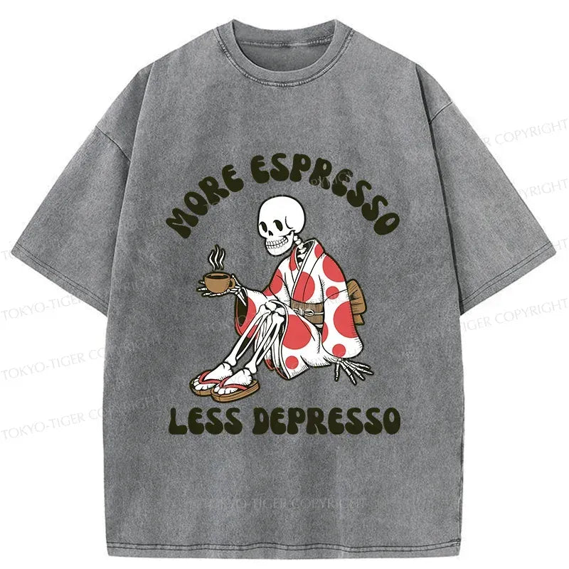 Kyoto-Lion Skeleton Drinking Coffee Japan Washed T-Shirt