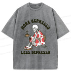 Kyoto-Lion Skeleton Drinking Coffee Japan Washed T-Shirt