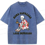 Kyoto-Lion Skeleton Drinking Coffee Japan Washed T-Shirt