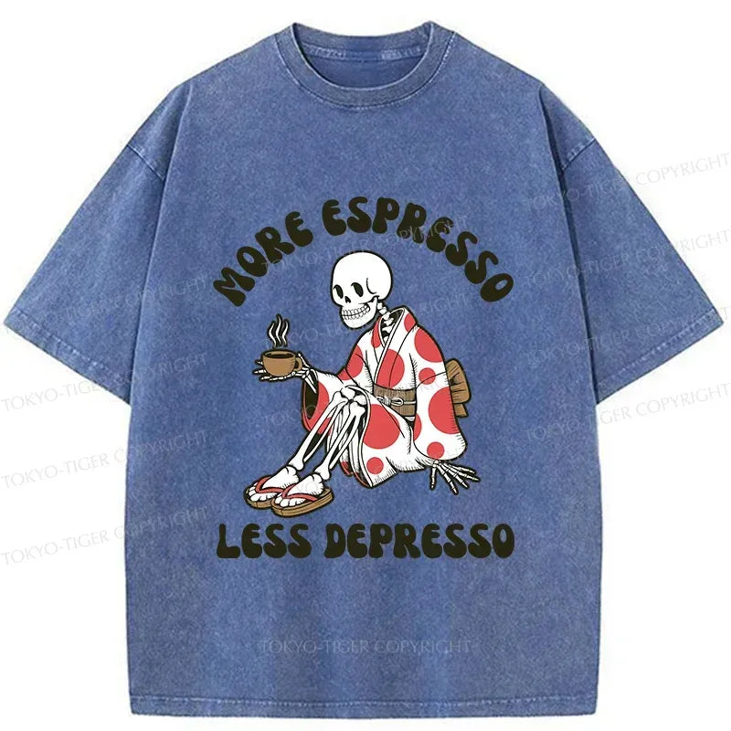 Kyoto-Lion Skeleton Drinking Coffee Japan Washed T-Shirt