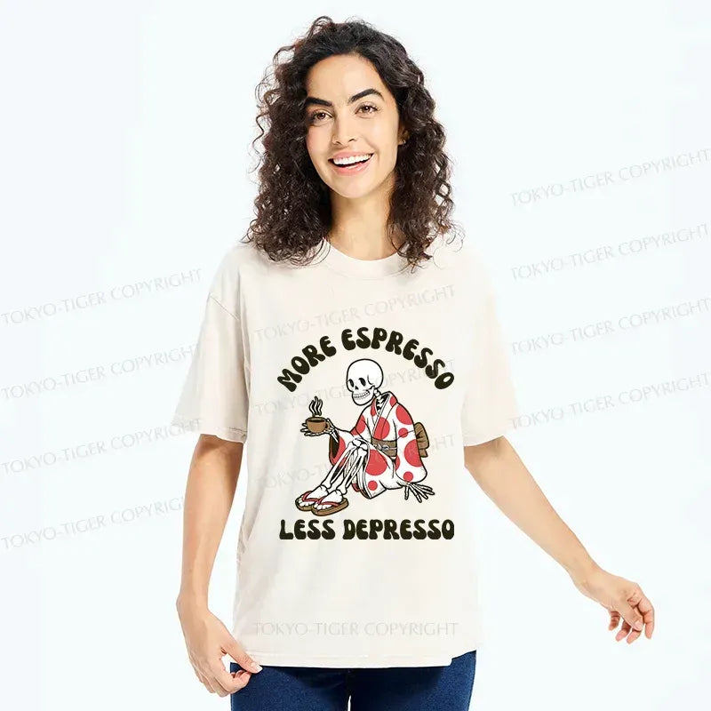 Kyoto-Lion Skeleton Drinking Coffee Japan Washed T-Shirt