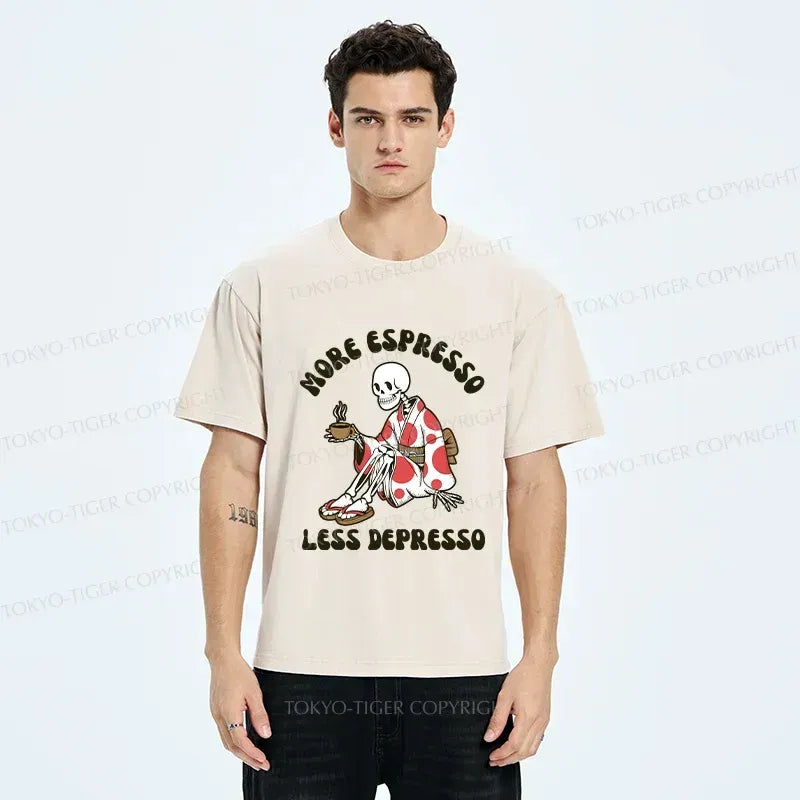 Kyoto-Lion Skeleton Drinking Coffee Japan Washed T-Shirt
