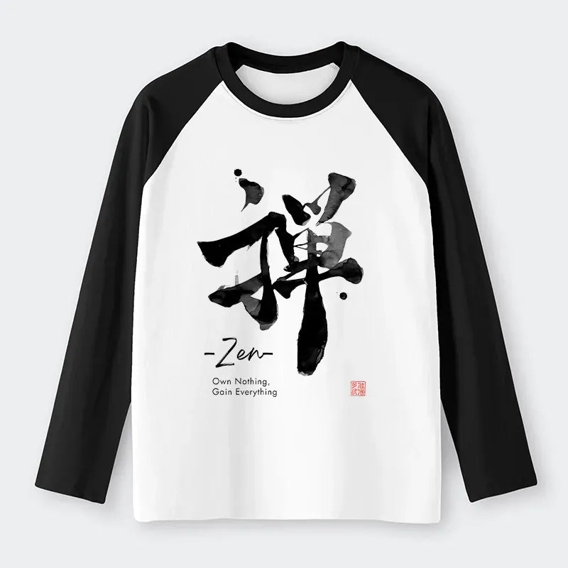 Kyoto-Lion Zen Texts Raglan Long Sleeve T-shirt
