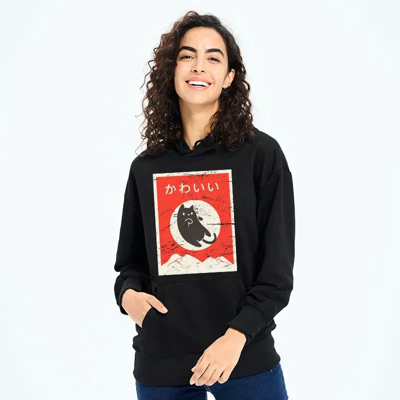 Kyoto-Lion Cute Black Cat Japanese Classic Hoodie
