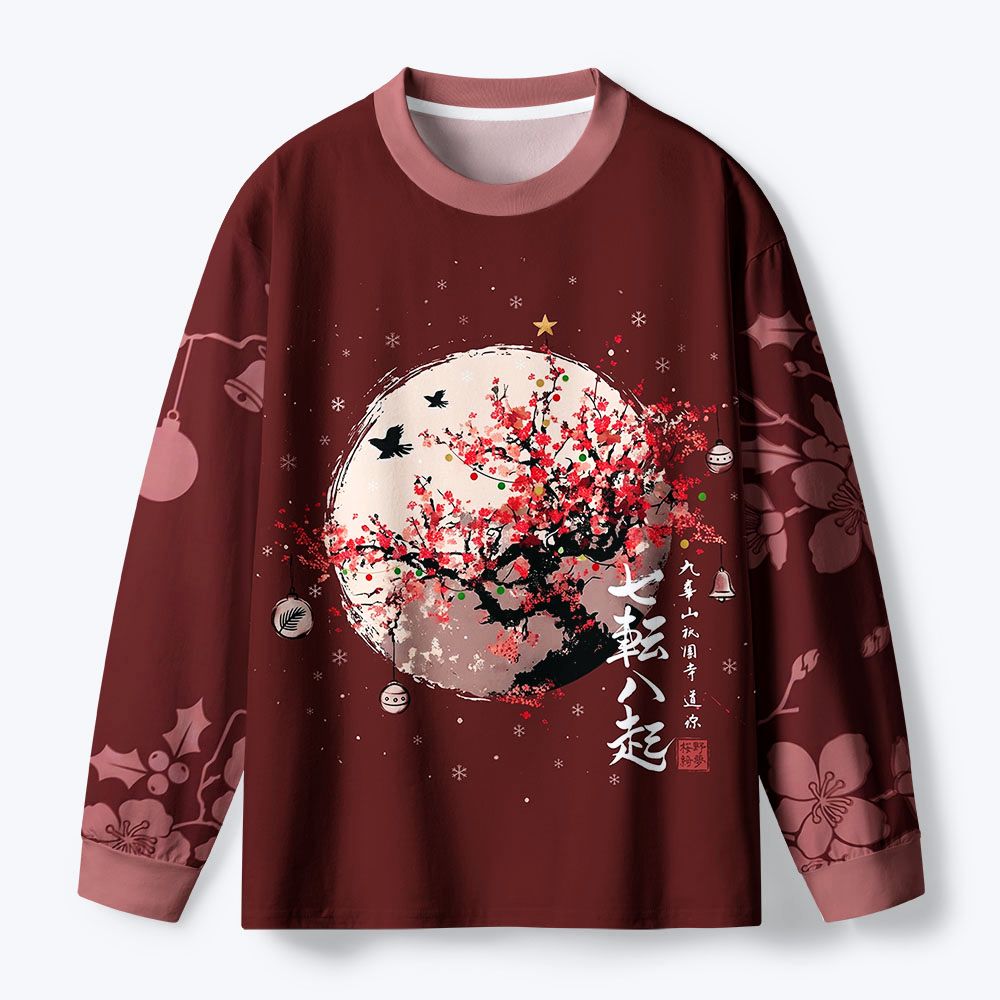 Kyoto-Lion Winter Plum Resilience Eco-Friendly Long Sleeve T-Shirt