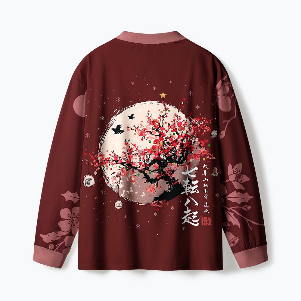 Kyoto-Lion Winter Plum Resilience Eco-Friendly Long Sleeve T-Shirt