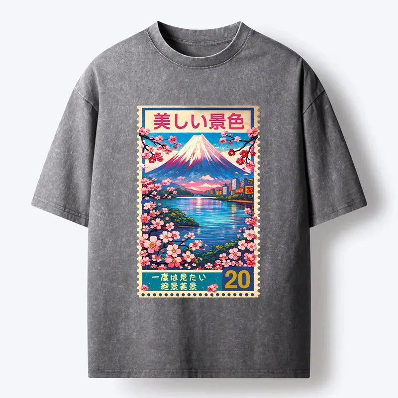 Kyoto-Lion Springtime Scenery Washed T-Shirt