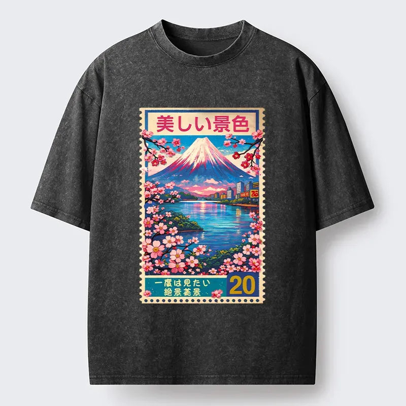 Japanese Spring Scenery Washed T-Shirt