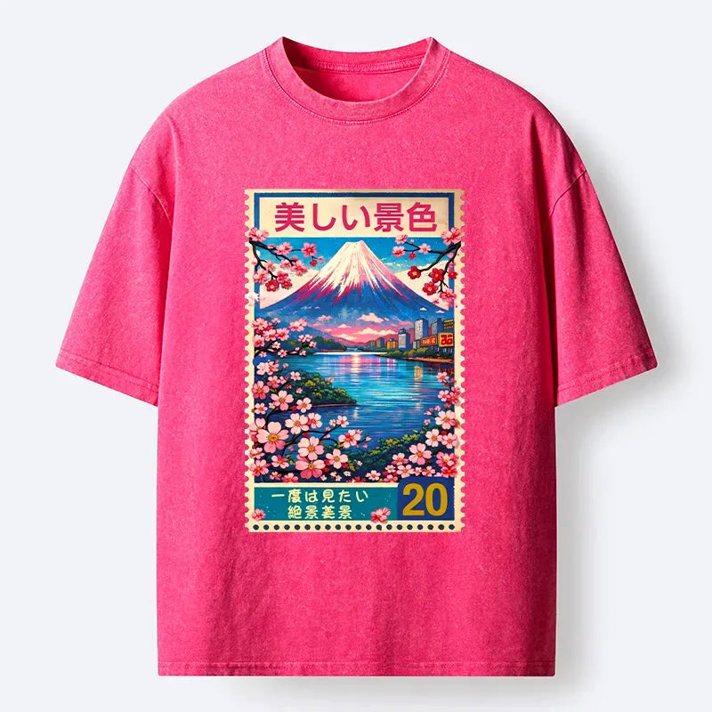 Kyoto-Lion Springtime Scenery Washed T-Shirt
