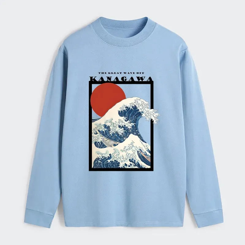 Kyoto-Lion Minimalist Ukiyo-e Waves Classic Long Sleeve T-Shirt