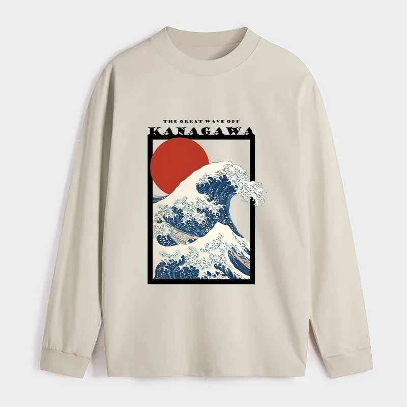 Kyoto-Lion Minimalist Ukiyo-e Waves Classic Long Sleeve T-Shirt
