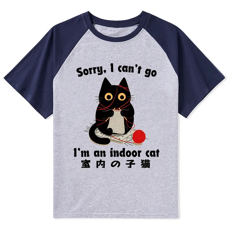 Kyoto-Lion Indoor Cat Meme Raglan T-shirt