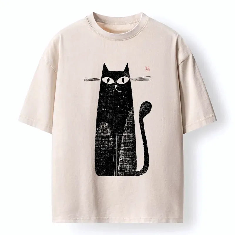 Japanese Woodblock Print Black Cat T-Shirt