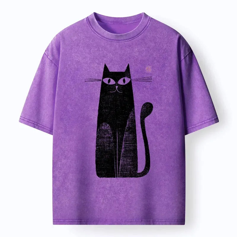 Japanese Woodblock Print Black Cat T-Shirt