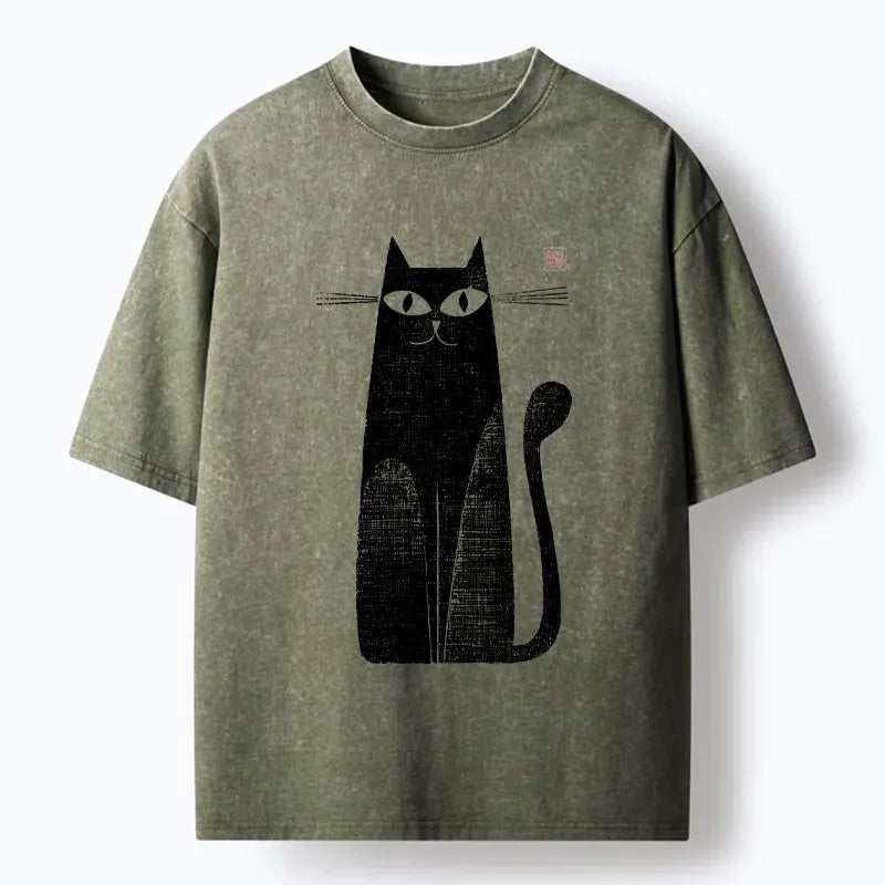 Japanese Woodblock Print Black Cat T-Shirt