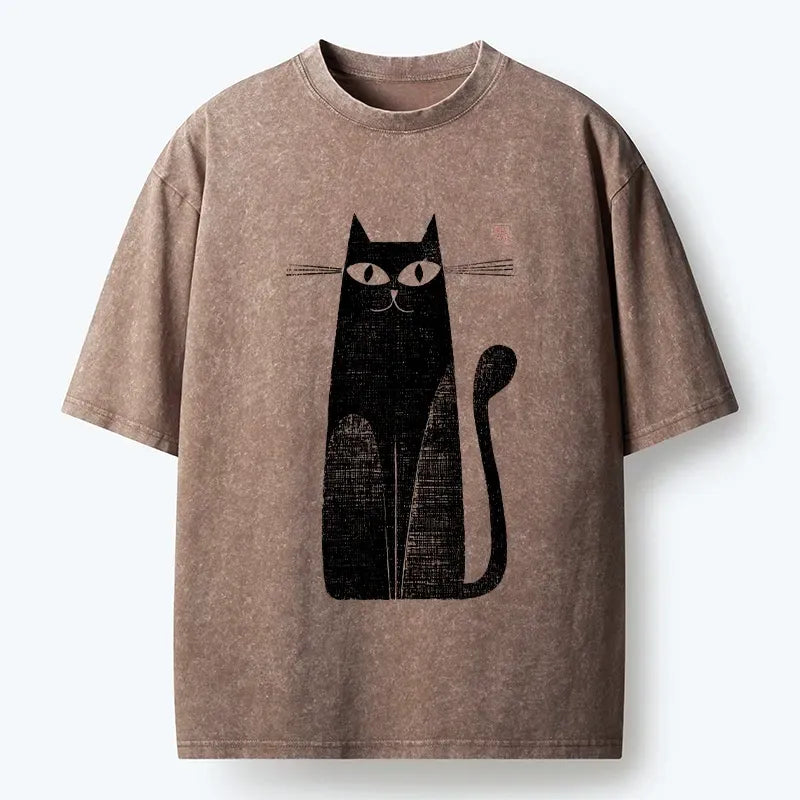 Retro Washed Japanese Cat T-Shirt