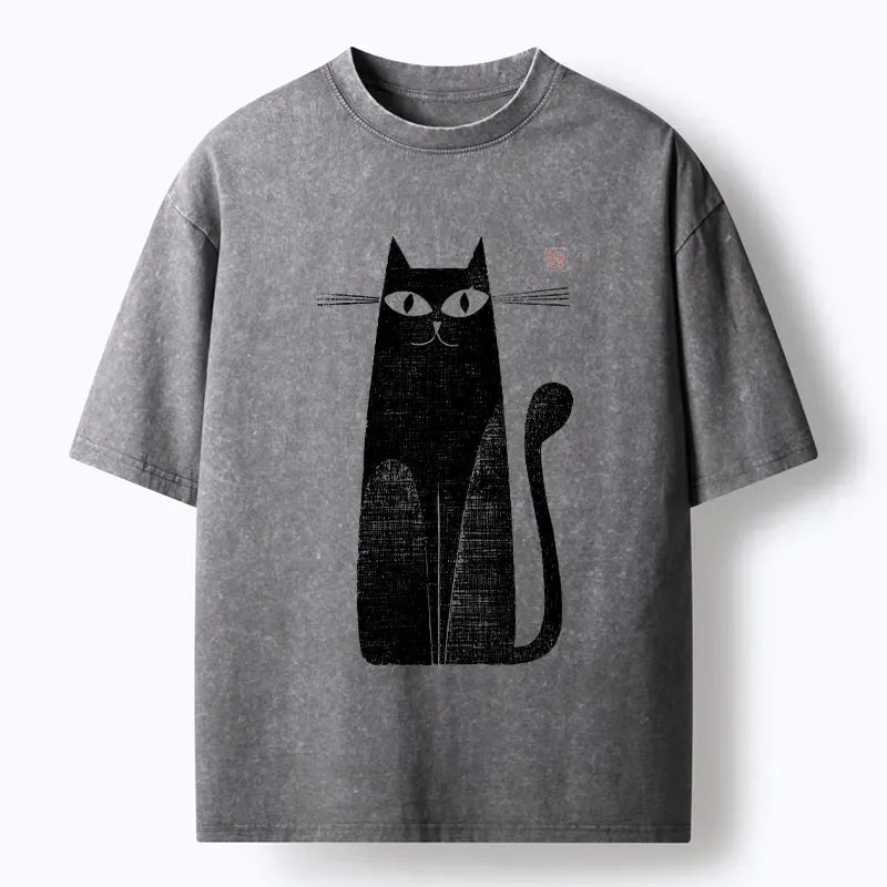 Retro Washed Japanese Cat T-Shirt