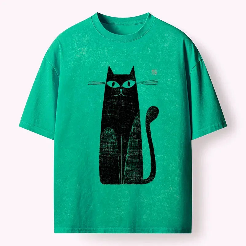 Japanese Woodblock Print Black Cat T-Shirt