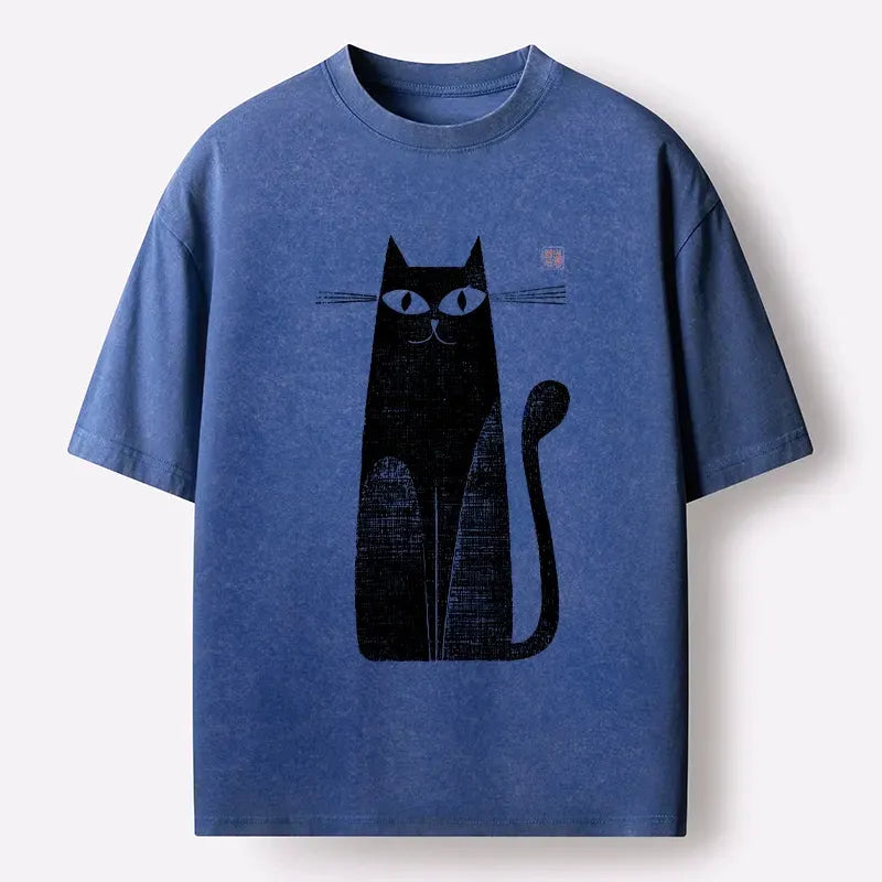 Japanese Woodblock Print Black Cat T-Shirt