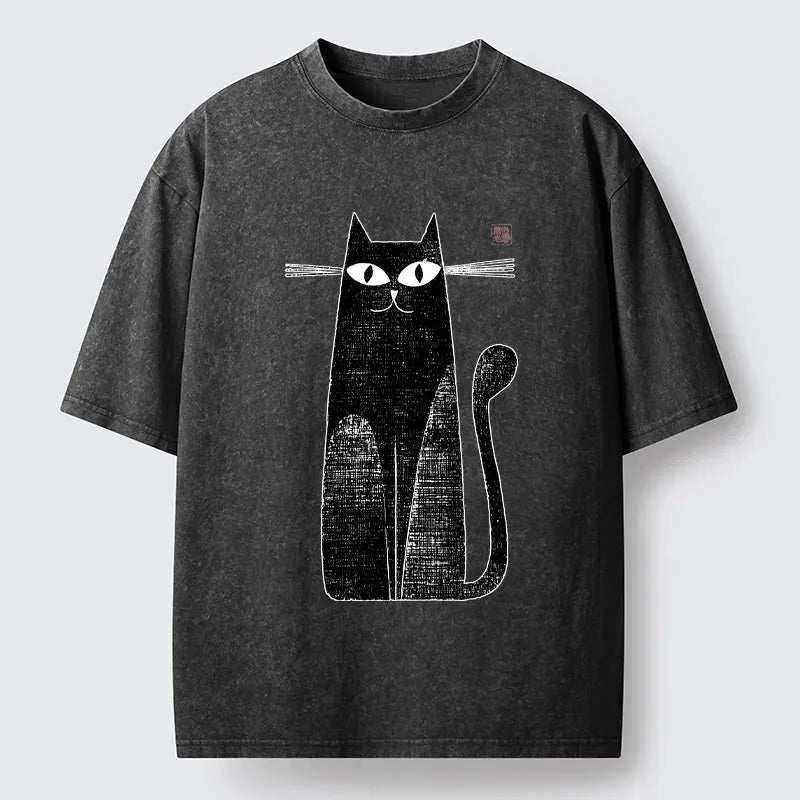 Retro Washed Japanese Cat T-Shirt