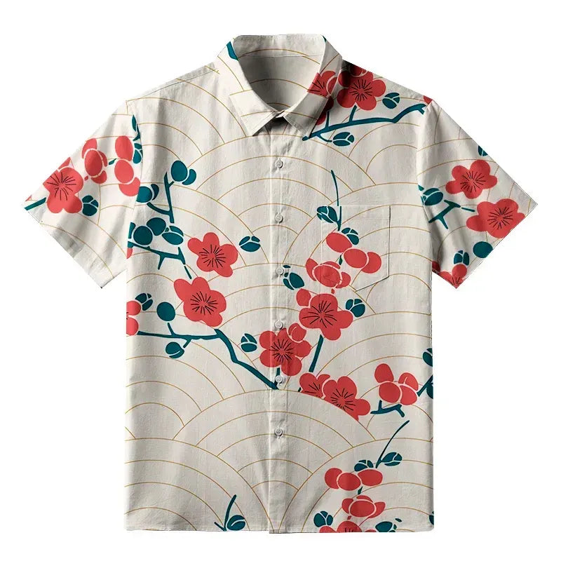 Kyoto-Lion Blossom Wave Button-up Shirt