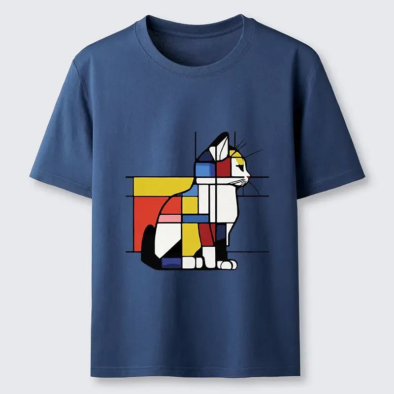 Kyoto-Lion Geometric Cat Art In Primary Colors Classic T-Shirt