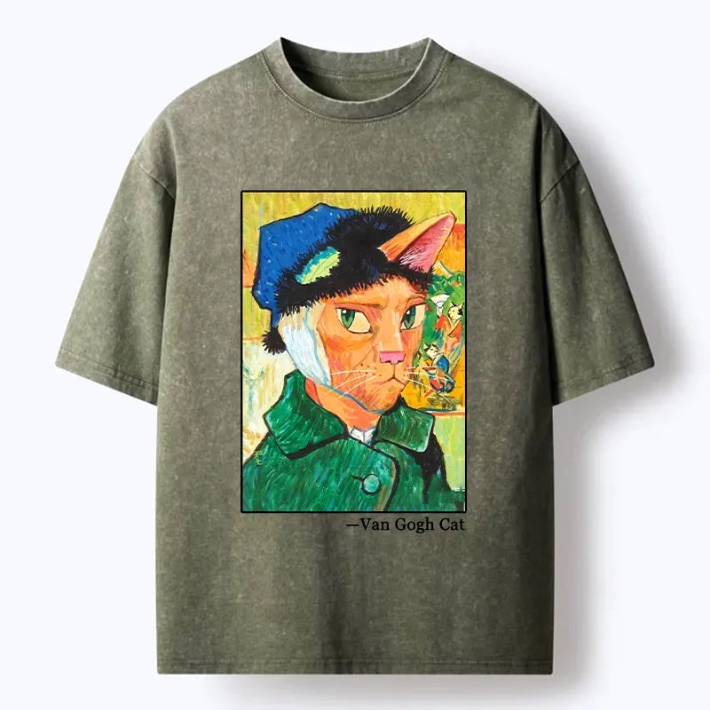 Kyoto-Lion Cat With A Bandage Like Van Gogh Washed T-Shirt