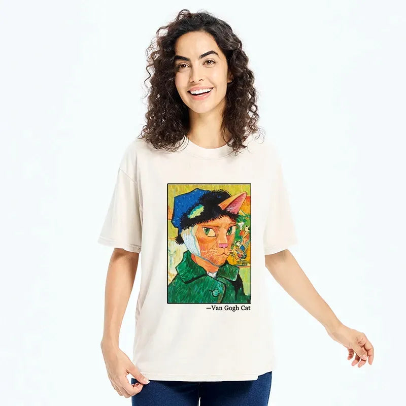 Japanese Washed Cat T-Shirt Streetwear