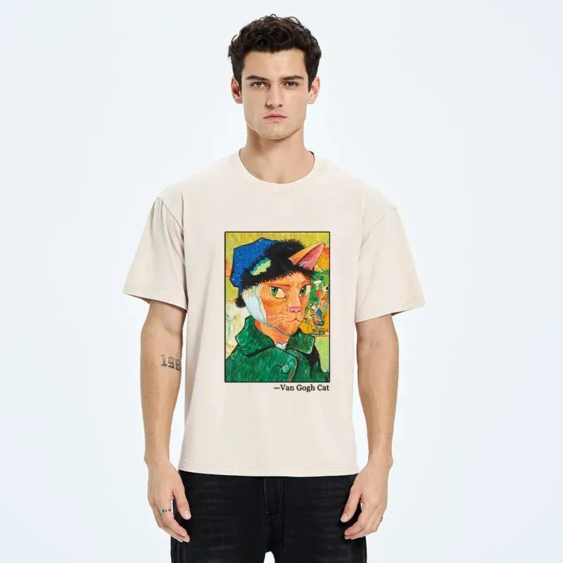 Japanese Washed Cat T-Shirt Streetwear