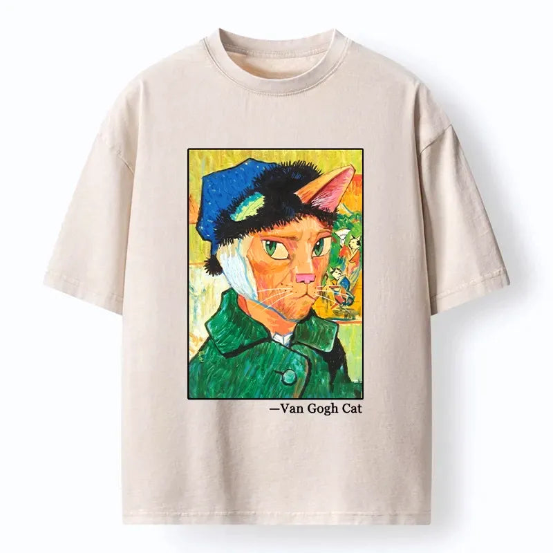 Japanese Washed Cat T-Shirt Streetwear