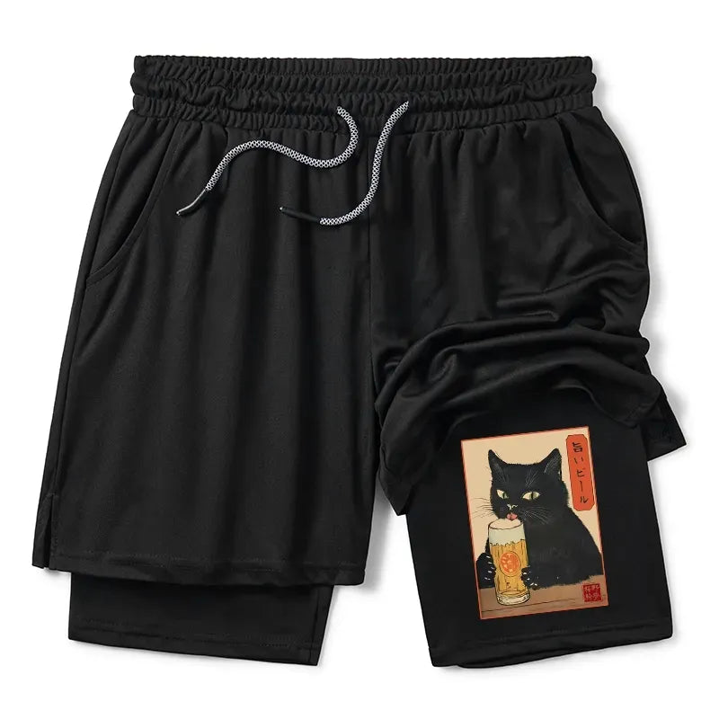 Japanese Cat Holding Beer Training Shorts