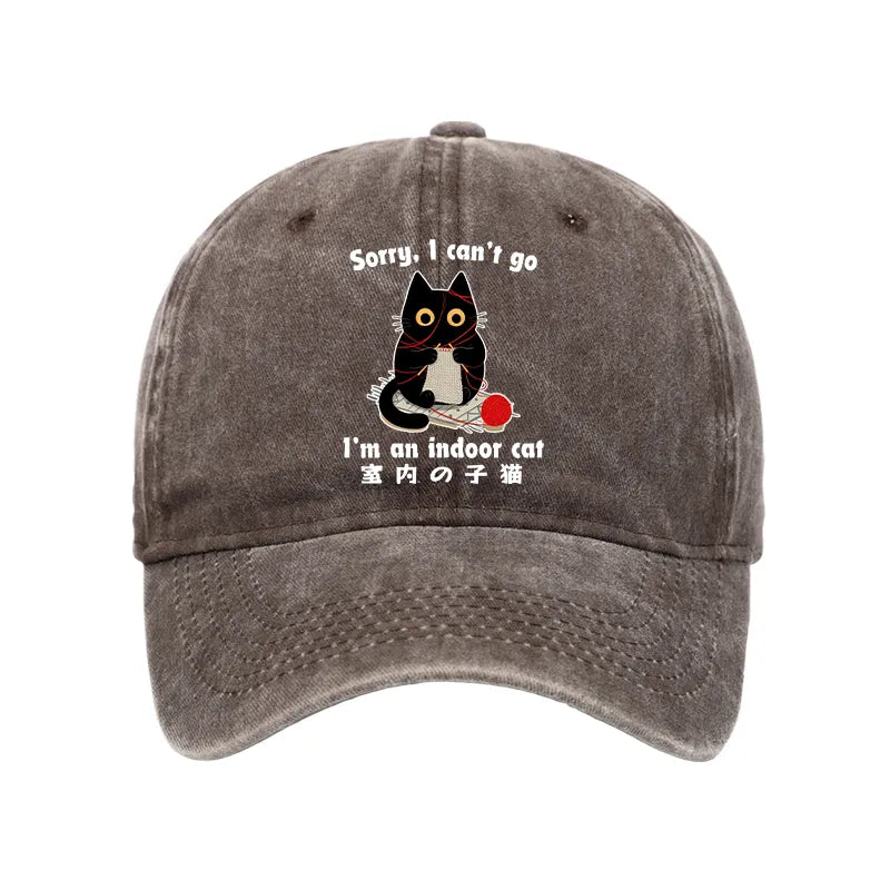 Kyoto-Lion Indoor Cat Meme Washed Cap