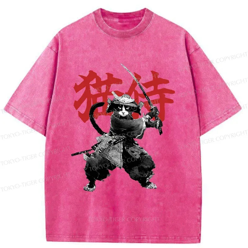 Kyoto-Lion Black Cat Samurai Washed T-Shirt