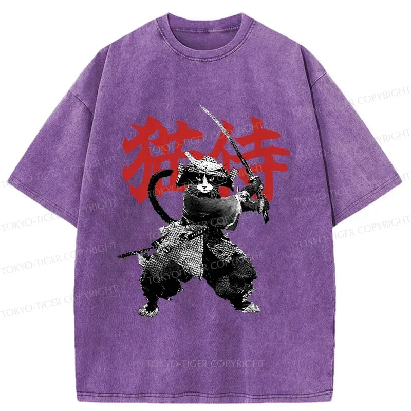Washed Black Cat T-Shirt for Streetwear