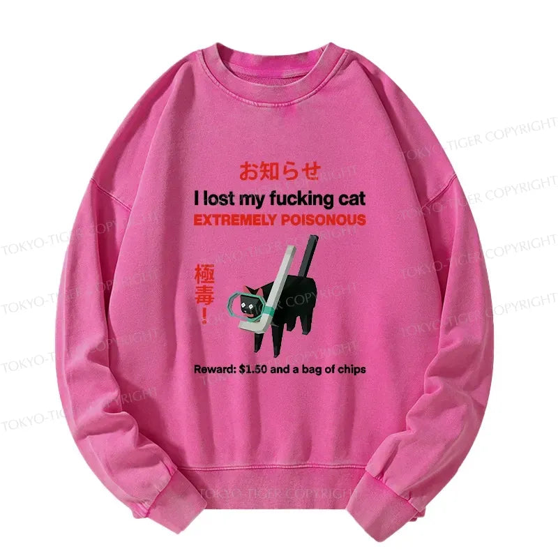 Kyoto-Lion Find The Toxic Cat Funny Washed Sweatshirt