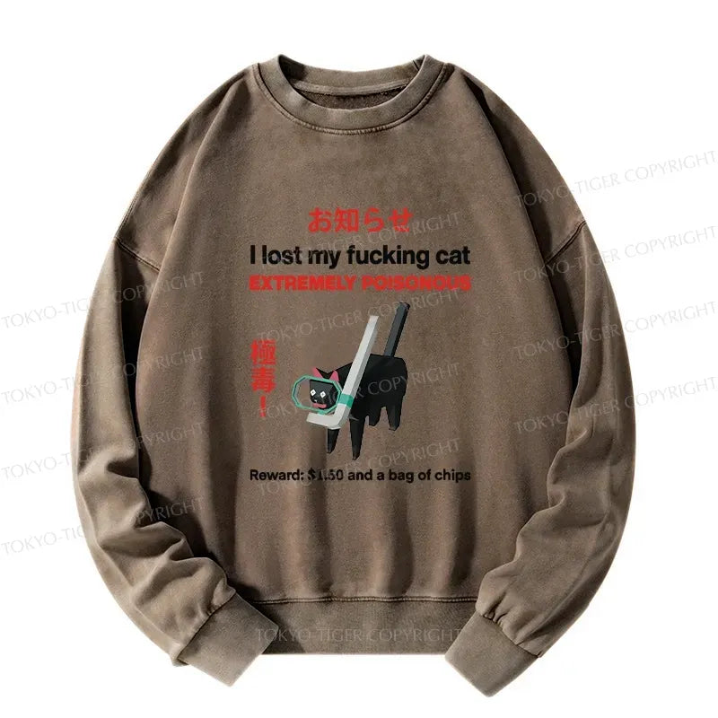 Kyoto-Lion Find The Toxic Cat Funny Washed Sweatshirt