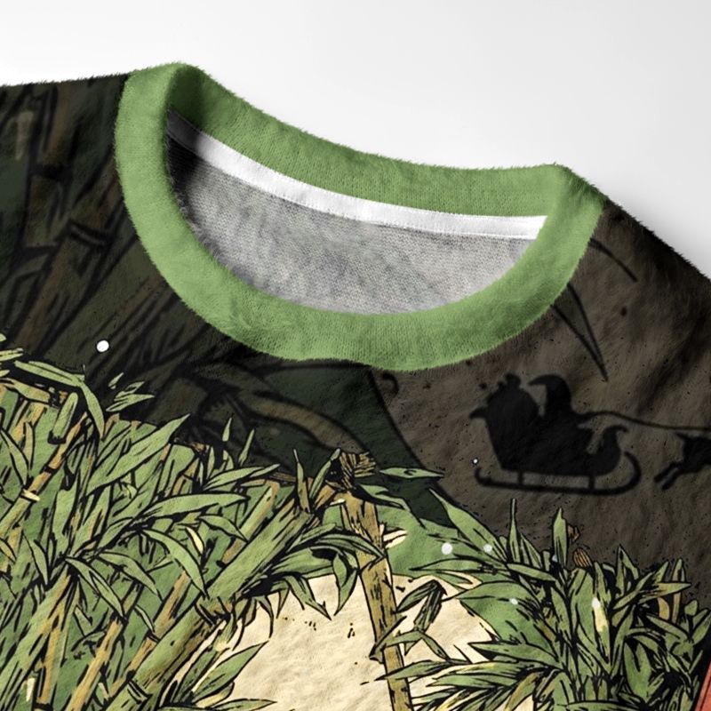 Kyoto-Lion Black Cat In The Bamboo Forest Fuzzy Christmas Ugly Sweatshirt