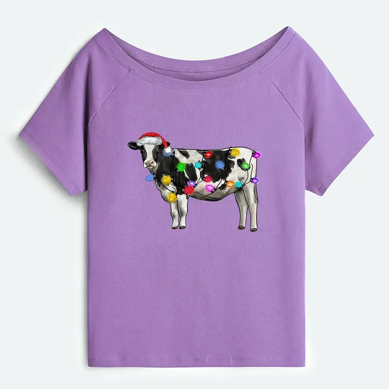 Kyoto-Lion Christmas Cow Off Shoulder T-Shirt