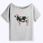 Japanese Cow Off Shoulder T-Shirt for Women