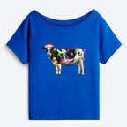 Kyoto-Lion Christmas Cow Off Shoulder T-Shirt