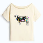 Japanese Cow Off Shoulder T-Shirt for Women