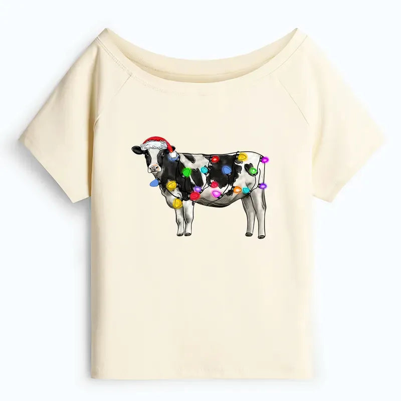 Japanese Cow Off Shoulder T-Shirt for Women