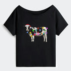 Kyoto-Lion Christmas Cow Off Shoulder T-Shirt