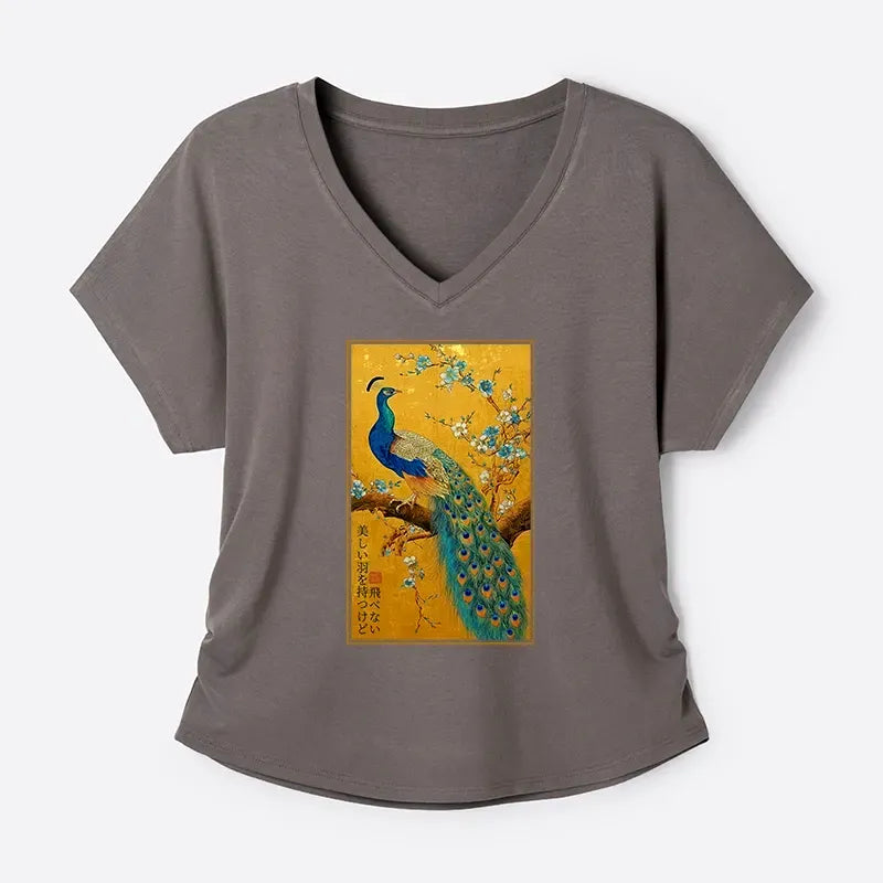 Kyoto-Lion The Peacock's Silent Elegance Modal Dolman Sleeve T-Shirt