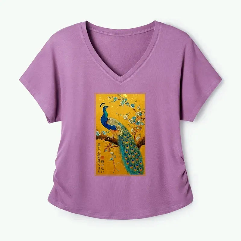Kyoto-Lion The Peacock's Silent Elegance Modal Dolman Sleeve T-Shirt