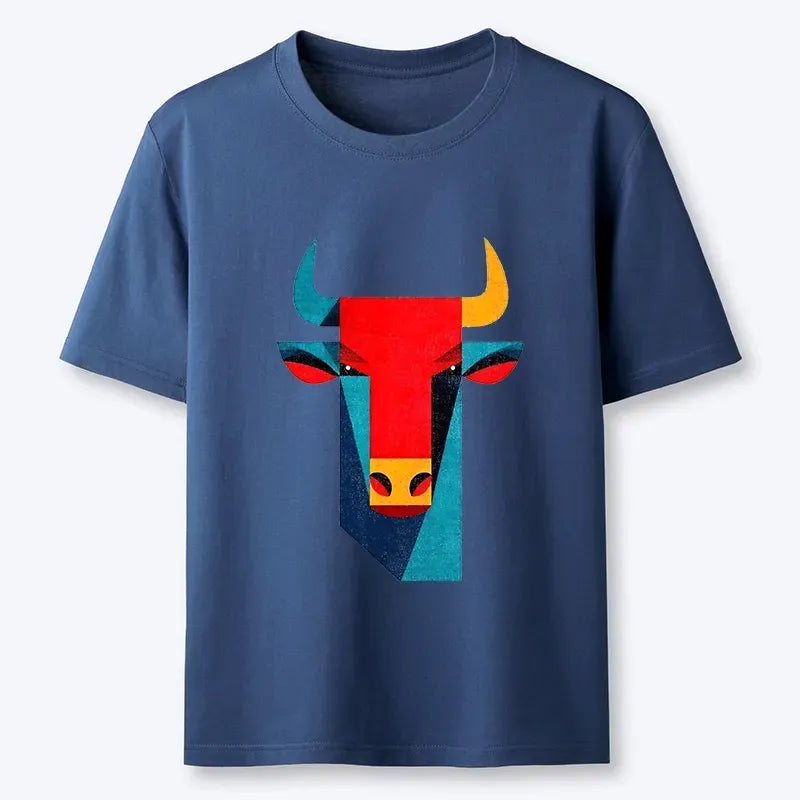 Unisex Cotton Bull Art T-Shirt for Daily Wear