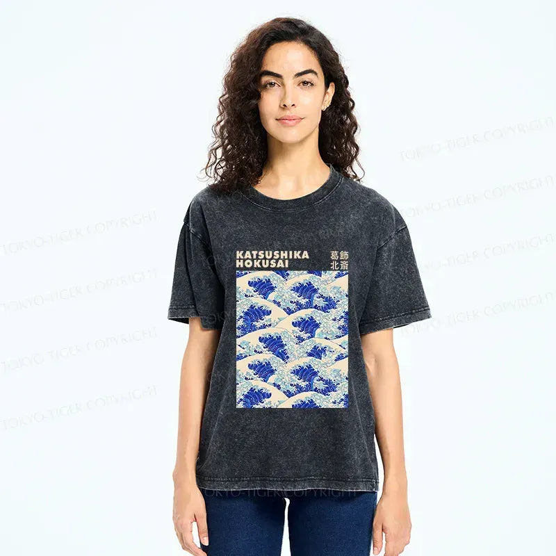 Japanese Ukiyo-e Wave Washed T-Shirt