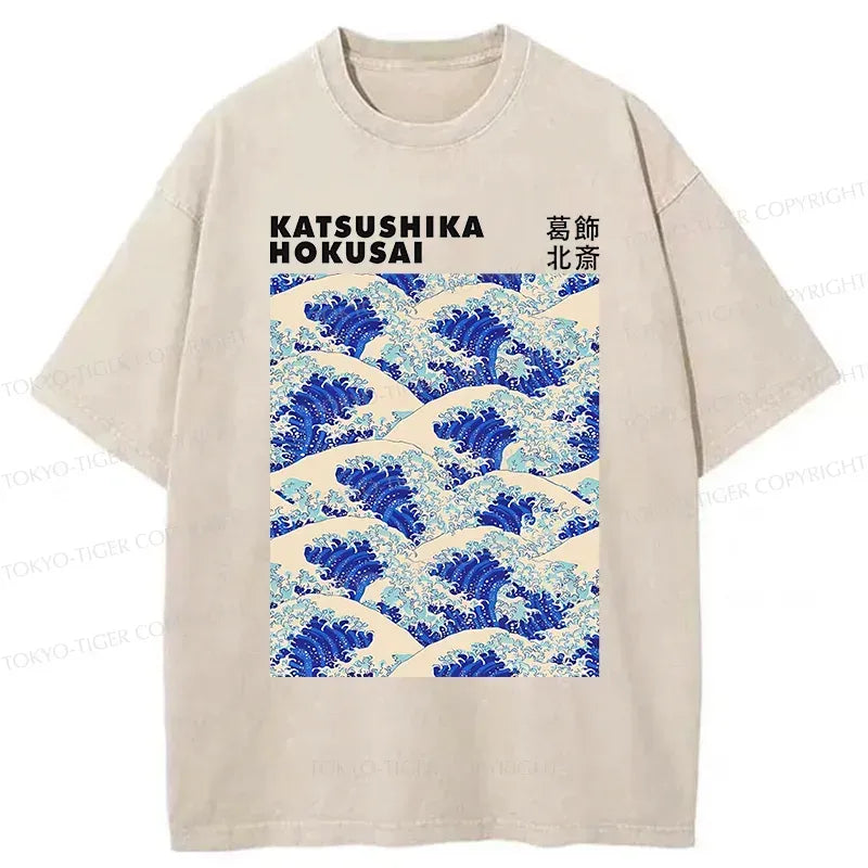 Kyoto-Lion Ukiyo-e Wave Poster Japan Washed T-Shirt