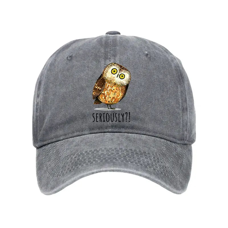 Kyoto-Lion Seriously Confused Owl Meme Art Washed Cap