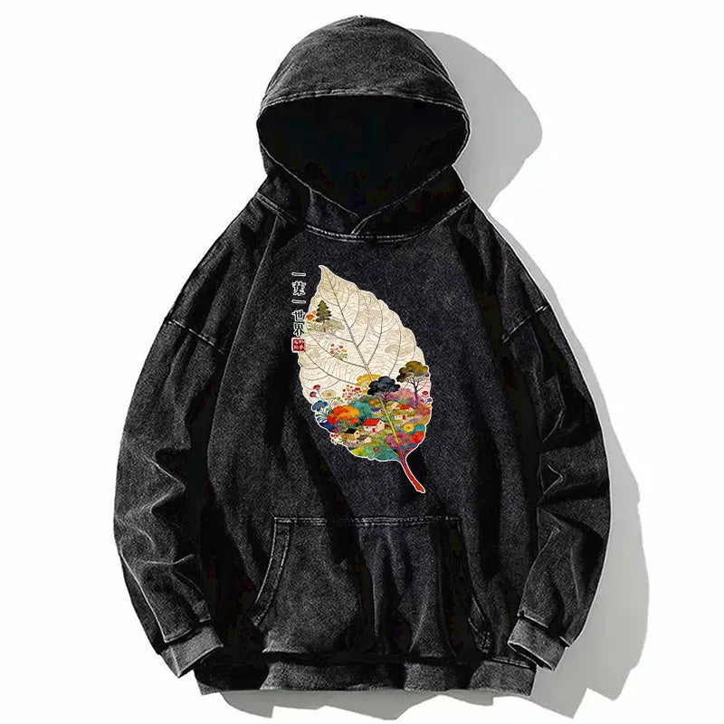Kyoto-Lion One Leaf Holds A Tiny Colorful Washed Hoodie
